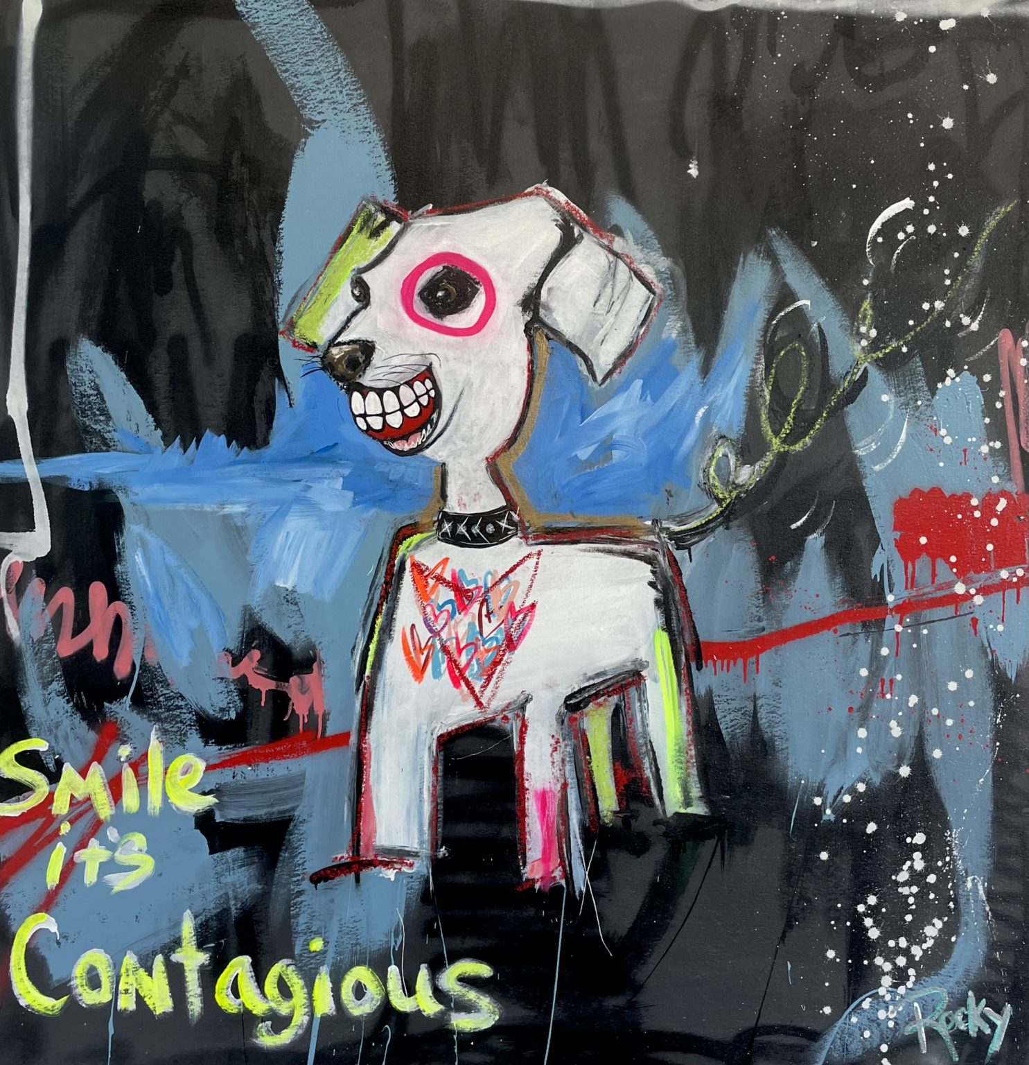 "CONTAGIOUS PUP" acrylic on canvas painting by Rocky Asbury