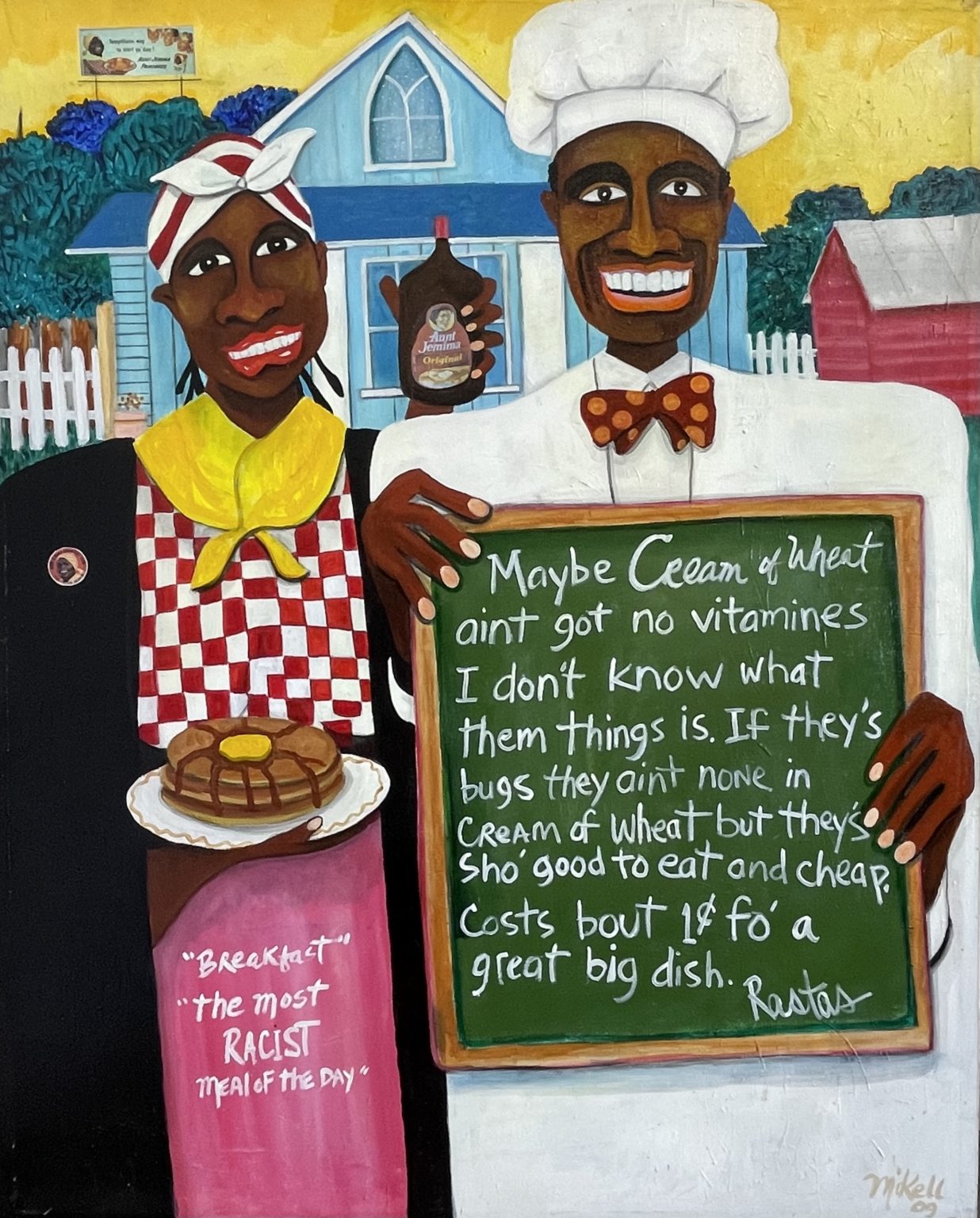 "AFRO-AMERICAN GOTHIC" acrylic and collage painting on canvas by Keith Mikell