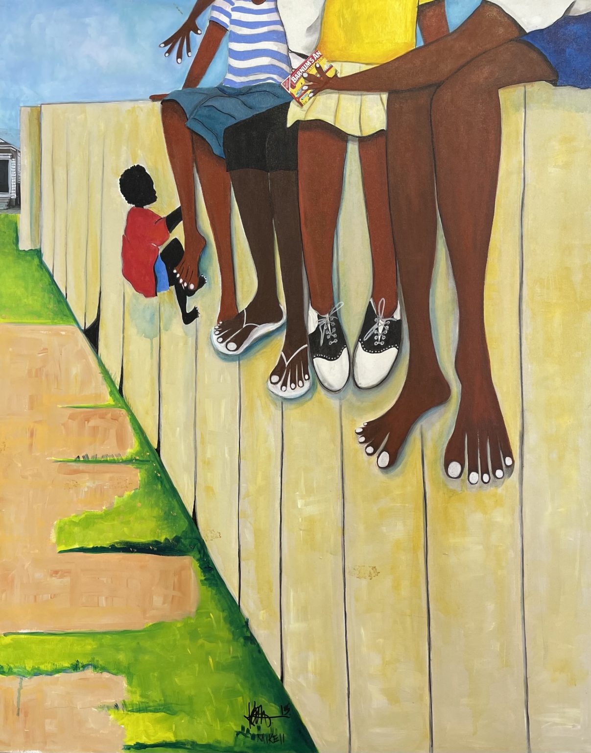 "Friends" acrylic and collage painting on canvas by Keith Mikell