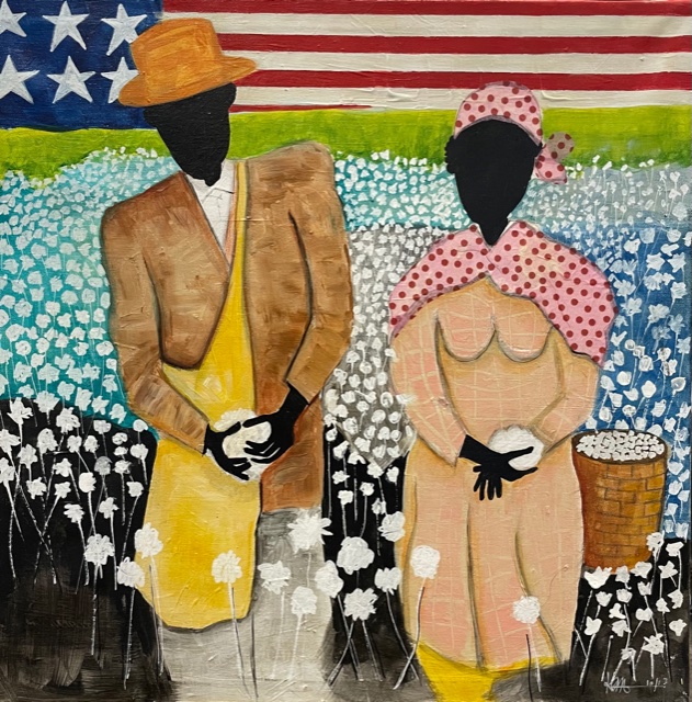 "Cotton Pickers" Acrylic and Collage Painting on Canvas by Keith Mikell