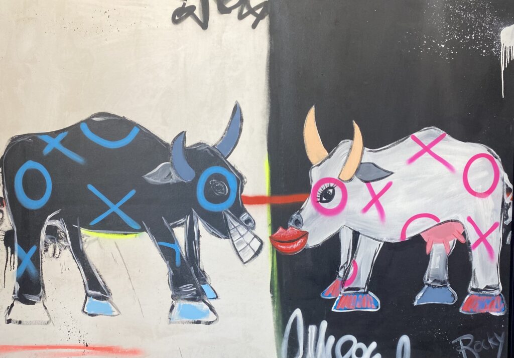 fighting bulls painting on canvas by Rocky Asbury