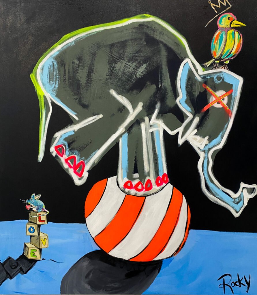"Just Fooling Around" acrylic painting on canvas by Rocky Asbury