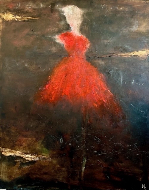 Woman In Red Dress Painting by Mark Acetelli | Abstract Woman ...
