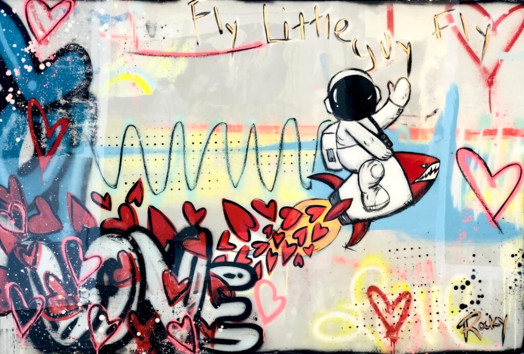 LIVE FREE, LOVE FREE, BE FREE by Rocky Asbury, resin on panel